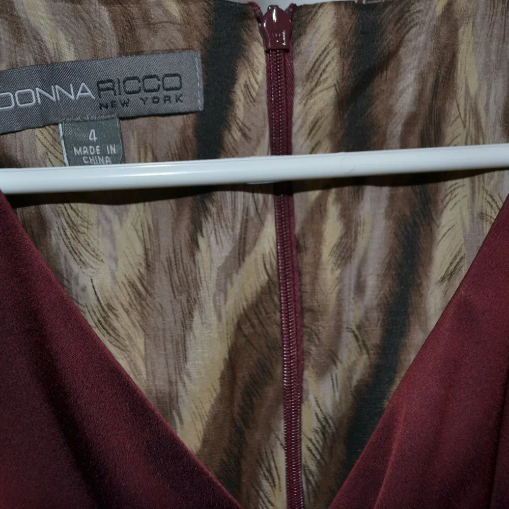Donna Ricco satin burgundy dress, size‎ 4. - Picture 2 of 4